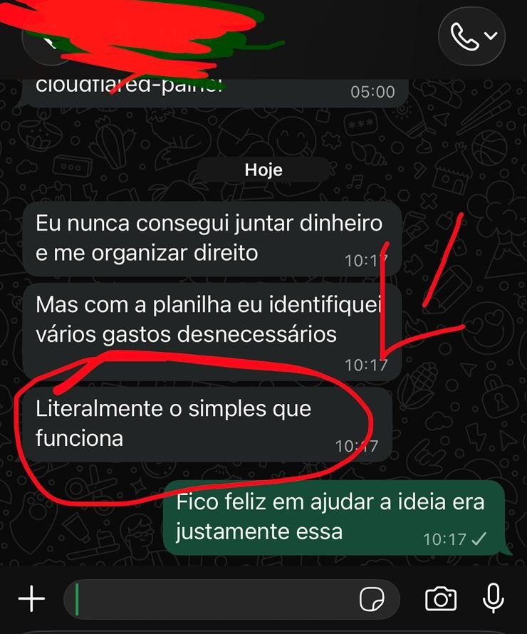 Depoimento real de leitor no WhatsApp sobre a planilha