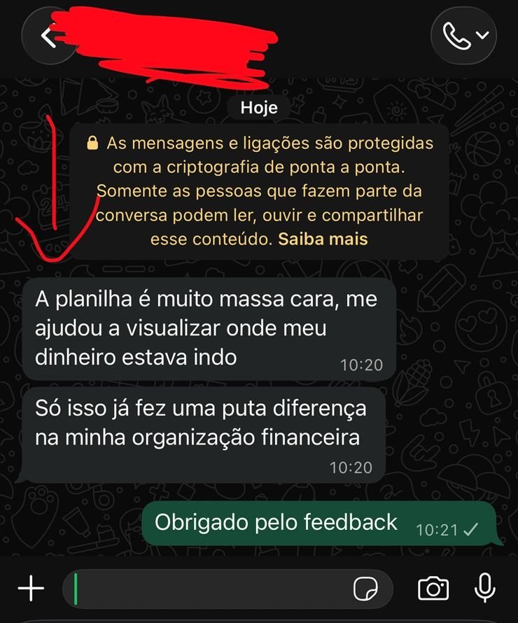 Depoimento real de leitor no WhatsApp sobre organização financeira