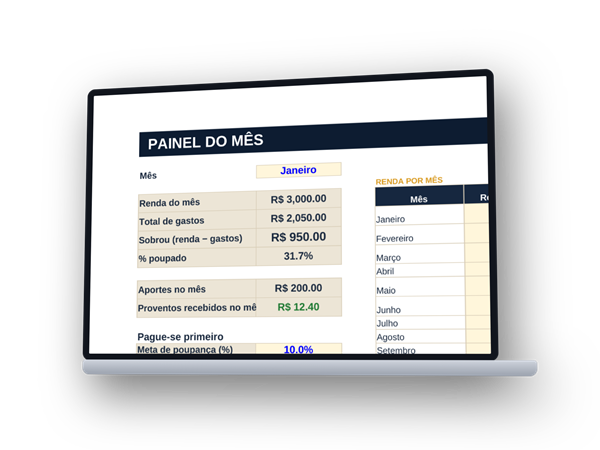 Planilha de Controle de Gastos num notebook